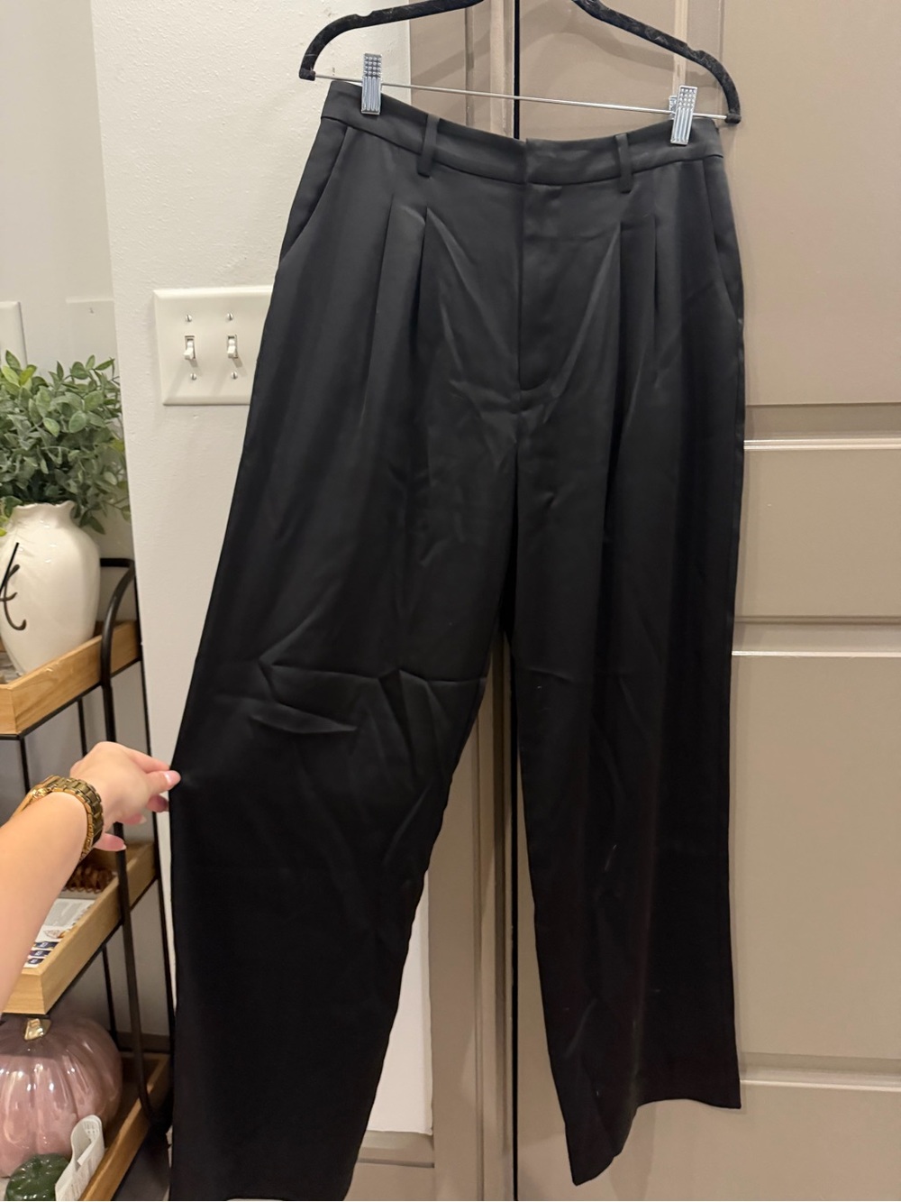 Wayf Black Pleated Wide-Leg Trousers